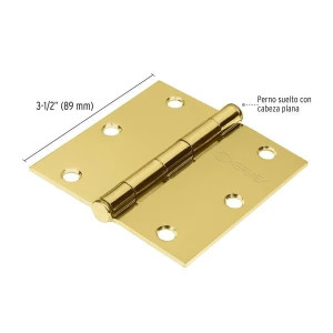 Bisagras cuadrada 3-1/2" Acero Dorado x10u Capuchina Cplana 2.2mm Hermex 43238