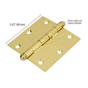Bisagras cuadrada 3-1/2" Acero Dorado x10u Capuchina CRedondo 2.2mm Hermex 43233