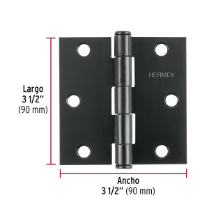 Bisagras cuadrada 3-1/2" Acero Negro Mate Capuchina CPlana 2mm Hermex 46708