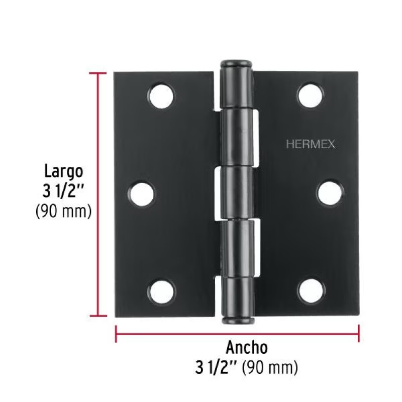 Bisagras cuadrada 3-1/2" Acero Negro Mate Capuchina CPlana 2mm Hermex 46708