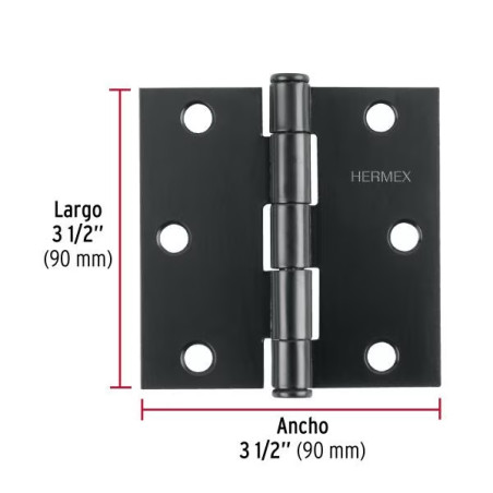 Bisagras cuadrada 3-1/2" Acero Negro Mate Capuchina CPlana 2mm Hermex 46708