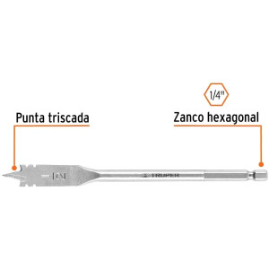 Broca Mecha Plana 1/2" x15cm Z1/4 Truper 11372