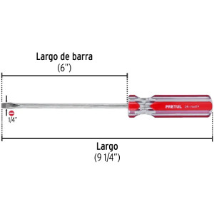 Desarmador Plano 1/4" x6" MangoPVC Pretul 21462