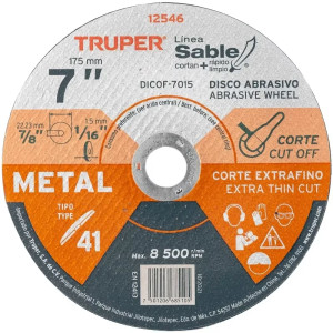 Discos Corte Metal 7" x1.5mm T41 Oxido de Alumino, DICOF-7015 12546 Truper