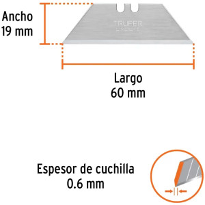 Cuchillas de Repuesto 19mm 5u Navaja Cutters 17027 16950 22400 100850 101101 Truper 100078