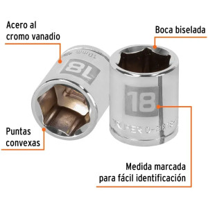 Dados 18mm E3/8 Hexagonales CrVanadio, Truper 13682