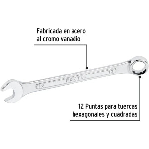 Llave Boca Mixta 12mm Combinada CrVanadio Pretul 21906