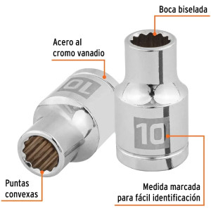 Dados 10mm E1/2 Poligonales CrVanadio, Truper 13524