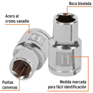 Dados 11mm E1/2 Hexagonales CrVanadio, Truper 13261
