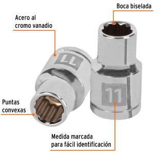 Dados 11mm E1/2 Poligonales CrVanadio, Truper 13525