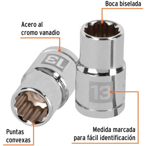 Dados 13mm E1/2 Poligonales CrVanadio, Truper 13527
