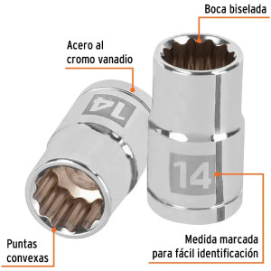 Dados 14mm E1/2 Poligonales CrVanadio, Truper 13528