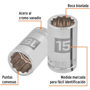 Dados 15mm E1/2 Poligonales CrVanadio, Truper 13529