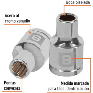 Dados 9mm E1/2 Poligonales CrVanadio, Truper 13523