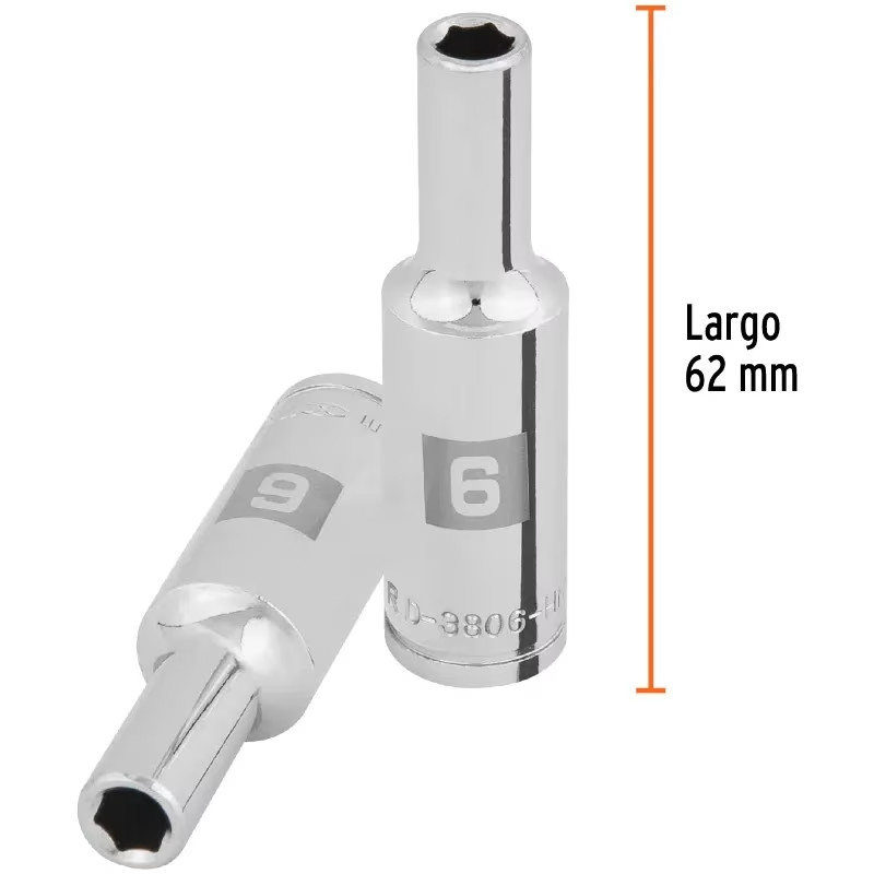 Dados 6mm E3/8 Tubulares Hexagonales CrVanadio, Truper 100991