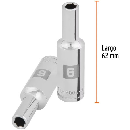 Dados 6mm E3/8 Tubulares Hexagonales CrVanadio, Truper 100991