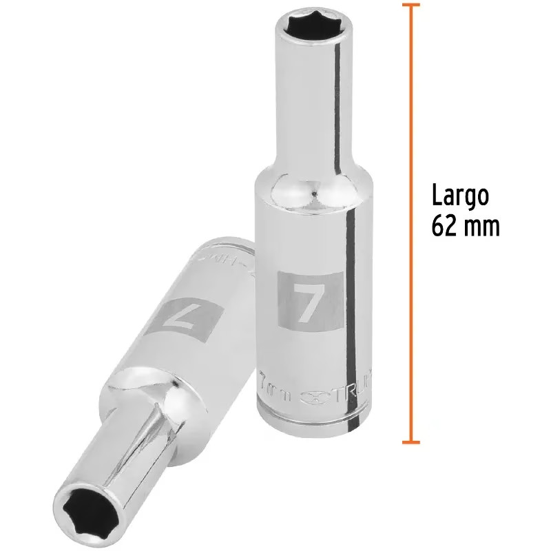 Dados 7mm E3/8 Tubulares Hexagonales CrVanadio, Truper 100992