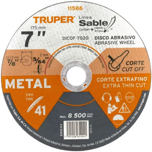 Discos Corte Metal 7" x1.8mm T41 Oxido de Alumino, DICOF-7020 11586 Truper
