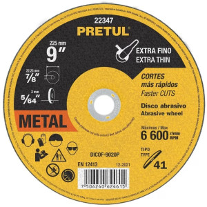 Discos Corte Metal 9" x2mm T41 Oxido de Alumino, DICOF-9020P 22347 Pretul