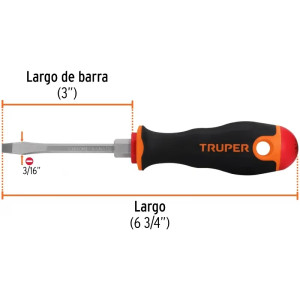 Desarmador Plano Bhex 3/16" x3" ComfortGrip Truper 100831