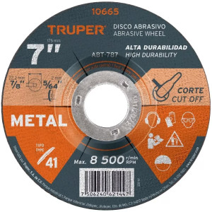 Discos Corte Metal 7" x2mm T41 Oxido de Aluminio, ABT-787 10665 Truper