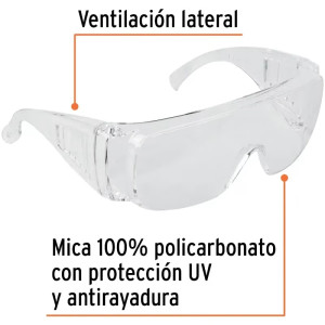 Lentes de Seguridad Tradicional Transparente, 100% Policarbonato con UV Antirayadura, LEN-ST 14252 Truper