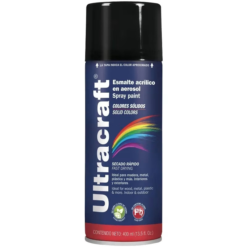 Pintura en Spray Ultracraft Negro Mate, 400ml, secado rapido libre de Plomo, PA-NM-U 40034 Truper