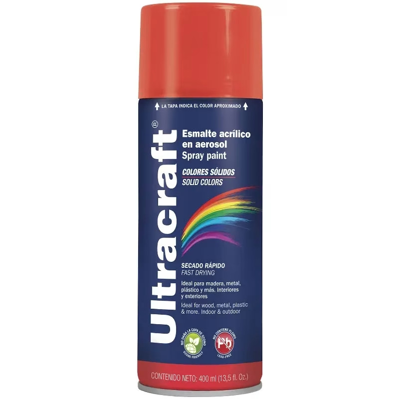Pintura en Spray Ultracraft Rojo Brillante, 400ml, secado rapido libre de Plomo, PA-RB-U 40024 Truper