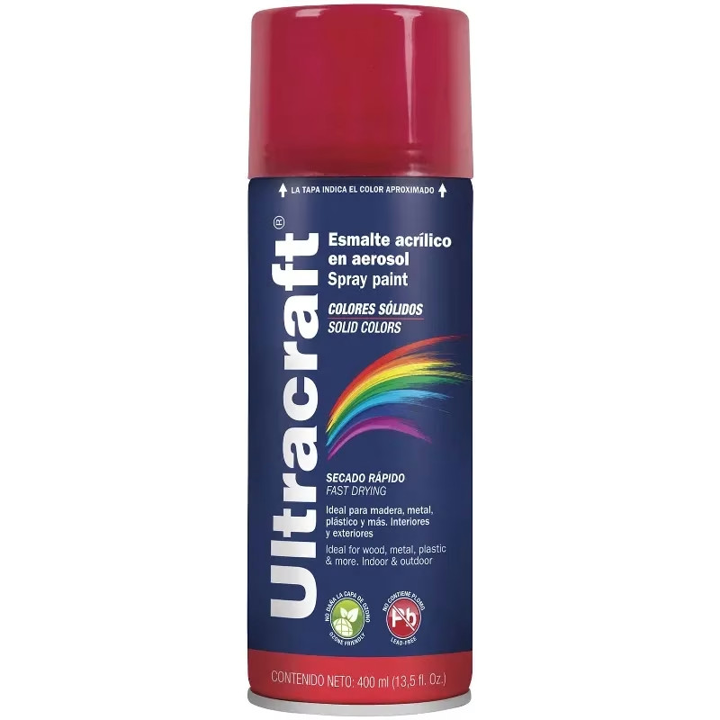 Pintura en Spray Ultracraft Rojo Fuego, 400ml, secado rapido libre de Plomo, PA-RF-U 40031 Truper
