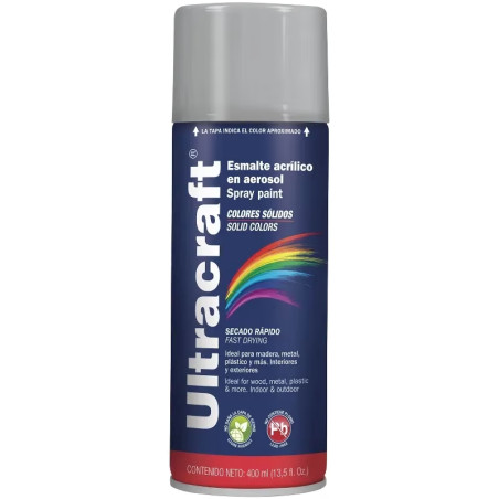 Pintura en Spray Ultracraft Silver, 400ml, secado rapido libre de Plomo, PA-SI-U 40023 Truper