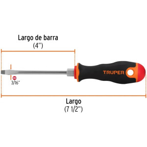 Desarmador Plano Bhex 3/16" x4" ComfortGrip Truper 13992