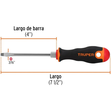 Desarmador Plano Bhex 3/16" x4" ComfortGrip Truper 13992