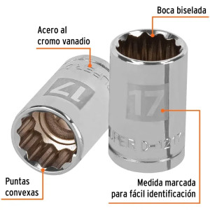 Dados 17mm E1/2 Poligonales CrVanadio, Truper 13531
