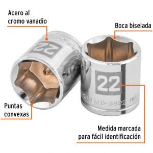 Dados 22mm E3/8 Hexagonales CrVanadio, Truper 13686
