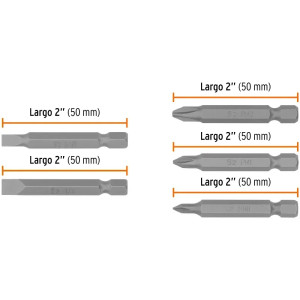 Juego de Puntas 5Piezas Phillips PH0 PH1 PH2 Plano 3/16 1/4" L2", para Desarmador Electrico o Manual, Truper 17786
