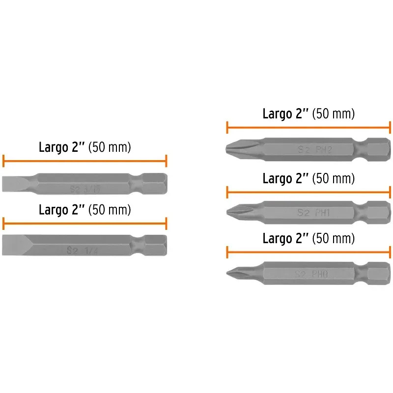 Juego de Puntas 5Piezas Phillips PH0 PH1 PH2 Plano 3/16 1/4" L2", para Desarmador Electrico o Manual, Truper 17786