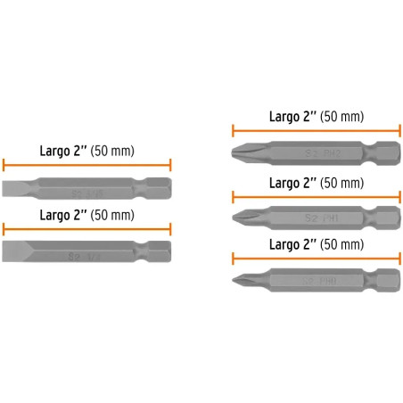 Juego de Puntas 5Piezas Phillips PH0 PH1 PH2 Plano 3/16 1/4" L2", para Desarmador Electrico o Manual, Truper 17786