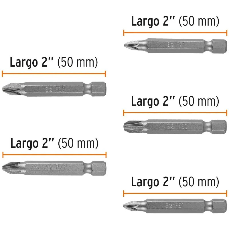 Juego de Puntas 5Piezas Pozidriv 2PZ1 2PZ2 1Z3 L2", para Desarmador Electrico o Manual, Truper 17799
