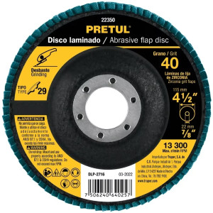 Discos Flap Discs Laminado 4 1/2" G40 Lija de Zirconia, DLP-2716 22350 Pretul