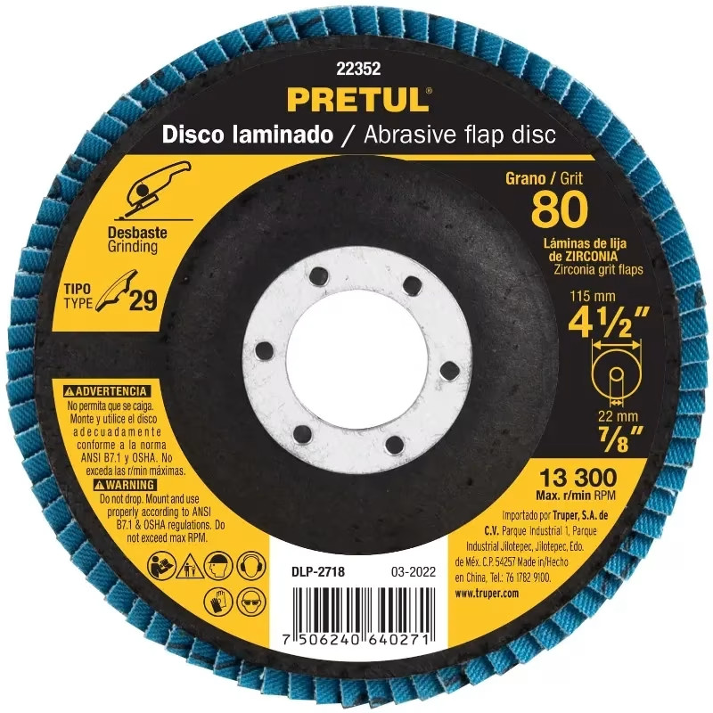 Discos Flap Discs Laminado 4 1/2" G80 Lija de Zirconia, DLP-2718 22352 Pretul