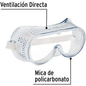 Goggles de Seguridad, Policarbonato con UV Antirayadura, Ventilacion Directa, GOT-P 21538 Pretul