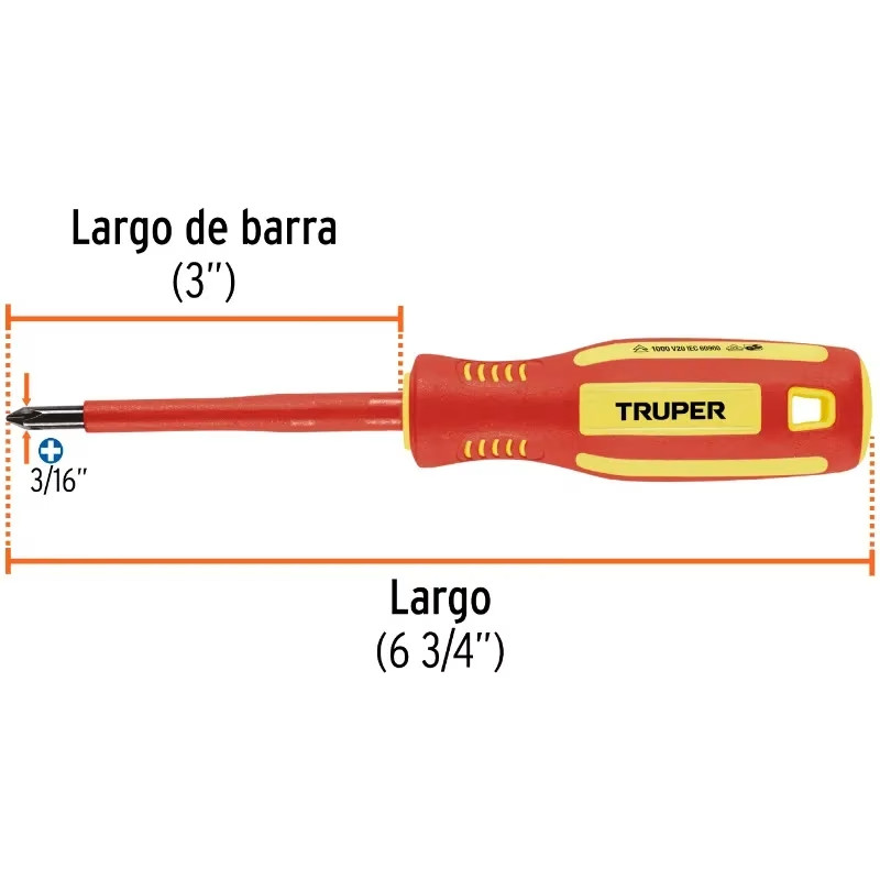 Desarmador Estrella 3/16" x3" Aislado 1000V Truper 102240