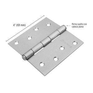 Bisagras cuadrada 4" Acero Cromo Mate x10u Capuchina CPlana 2.5mm Hermex 43263