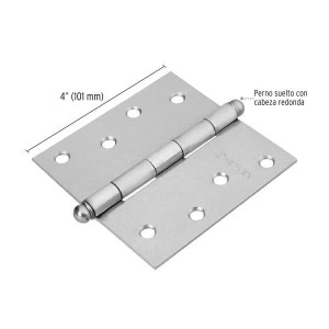 Bisagras cuadrada 4" Acero Cromo Mate x10u Capuchina CRedonda 2.5mm Hermex 43257