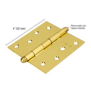Bisagras cuadrada 4" Acero Dorado x10u Capuchina CRedondo 2.5mm Hermex 43233