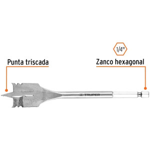Broca Mecha Plana 1" x15cm Z1/4 Truper 11384