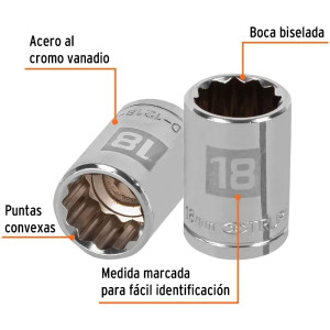 Dados 18mm E1/2 Poligonales CrVanadio, Truper 13532