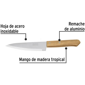 Cuchillo de Chef 7" mango de Madera, acero inoxidable, CUCH-M71 23081 Pretul