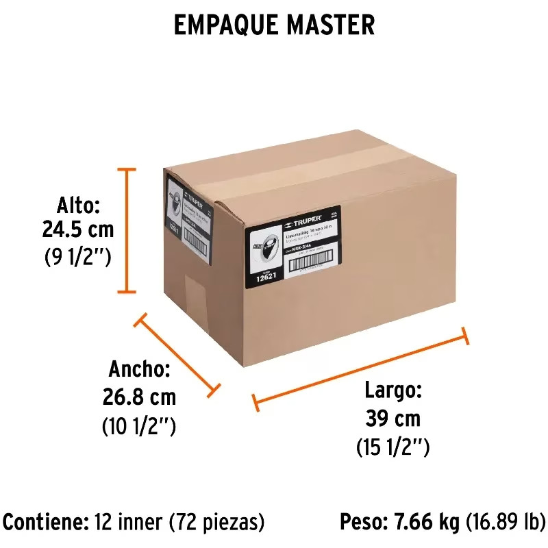 Cintas Masking Tape Azul 3/4" x50m para pintor Truper 12621
