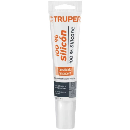 Silicona al 100%, 85ml Traslucido, Interior y exterior, para vidrios aluminio ceramica etc, SIL-85T 17562 Truper